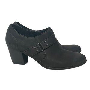 BOC Born Womens Ankle Boots Booties Dark Gray Leather Block Heel Strap Sz 8